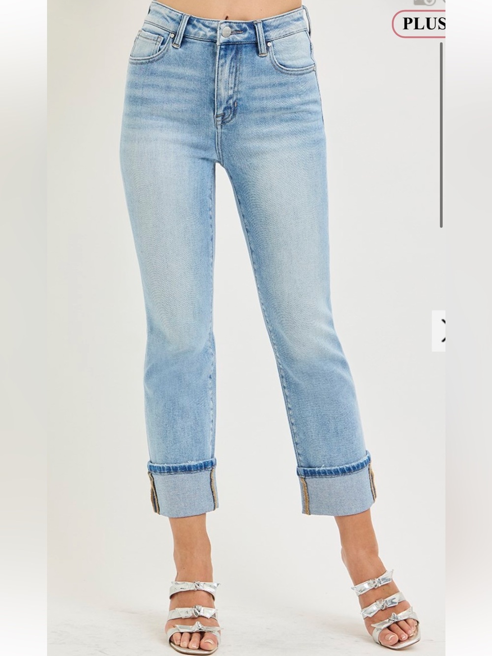 490 1X - 3X RISEN HIGH RISE ANKLE STRAIGHT CUFFED JEANS